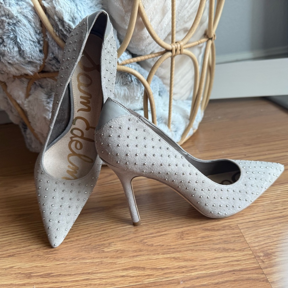 Sam Edelman Dean Gray Suede Studded Heels